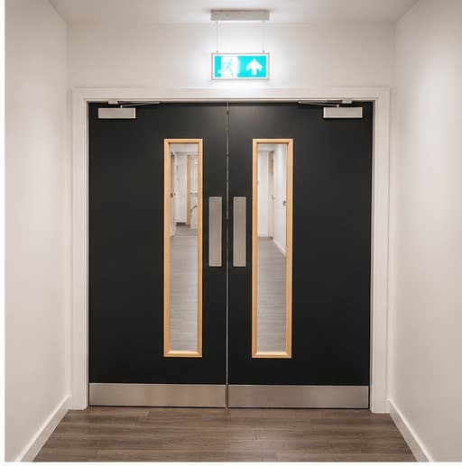 Completed FD30 double fire door installation