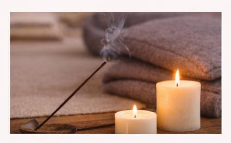 Blankets, incense and candles for yin yoga