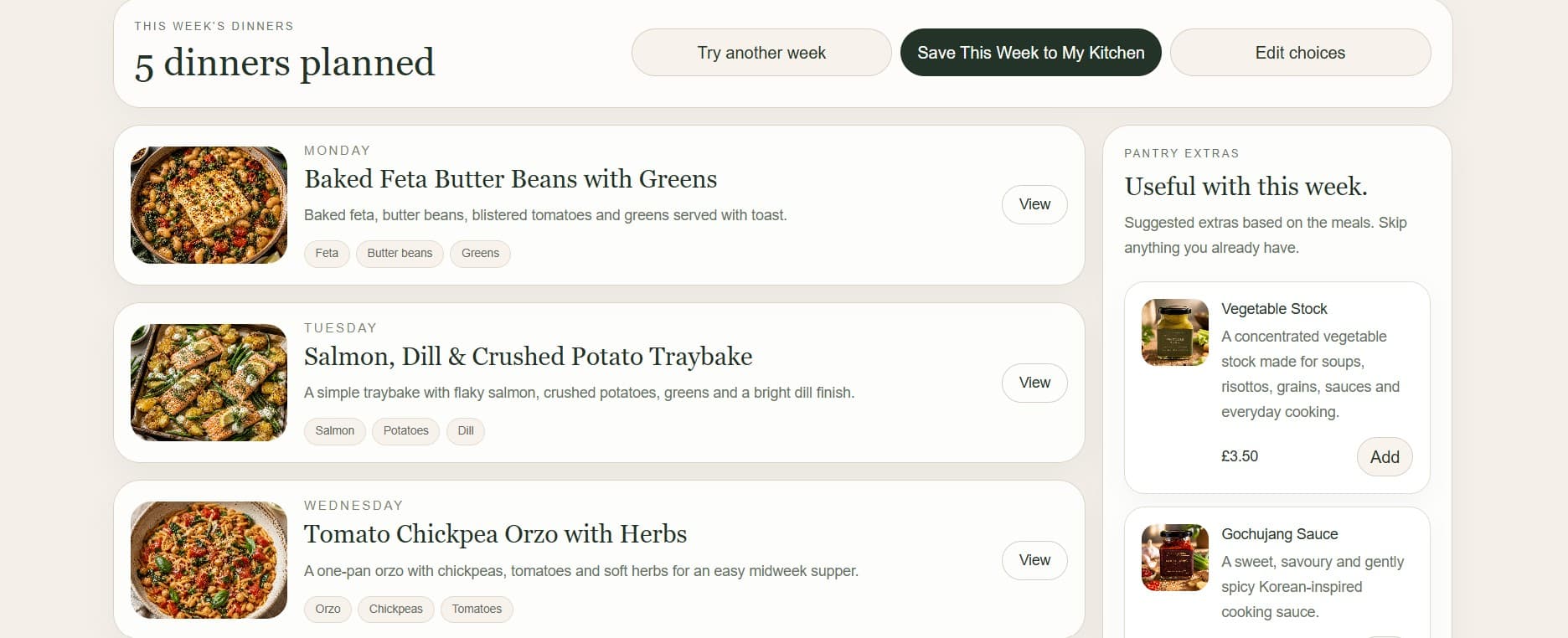 The Local Pantry meal planner