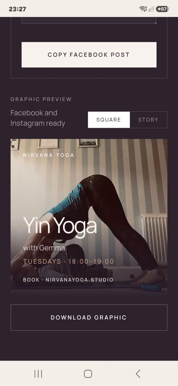 Branded social graphic generated for Yin Yoga